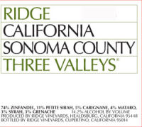 Ridge - Zinfandel Sonoma County Three Valleys 2010 Ridge - Zinfandel Sonoma County Three Valleys 2010